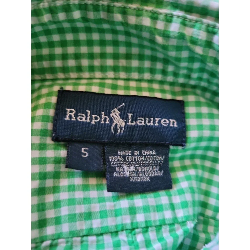 (#17) Polo Ralph Lauren Button Up Size Kid's 5 Green Check Plaid Long Sleeve